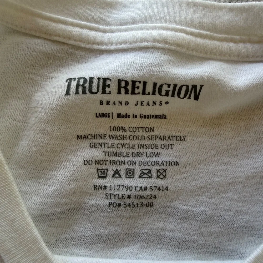 True‎ Religion Mens Size Large Graphic Tshirt White Logo Back Print